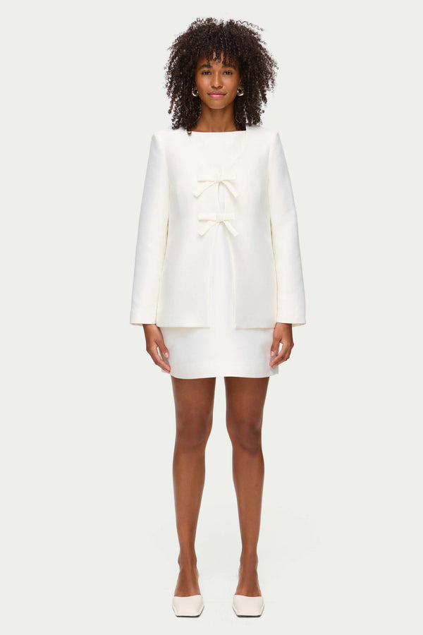 Aligne ALIGNE Bow Satin Bridal Blazer - White | Beau BLAZER