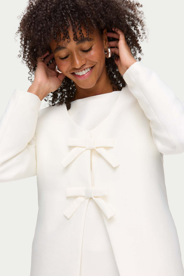 Aligne ALIGNE Bow Satin Bridal Blazer - White | Beau BLAZER