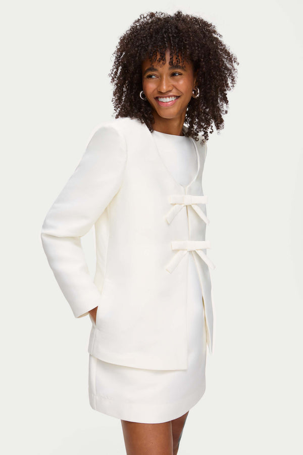 aligne ALIGNE Bow Satin Bridal Blazer - White | Beau BLAZER