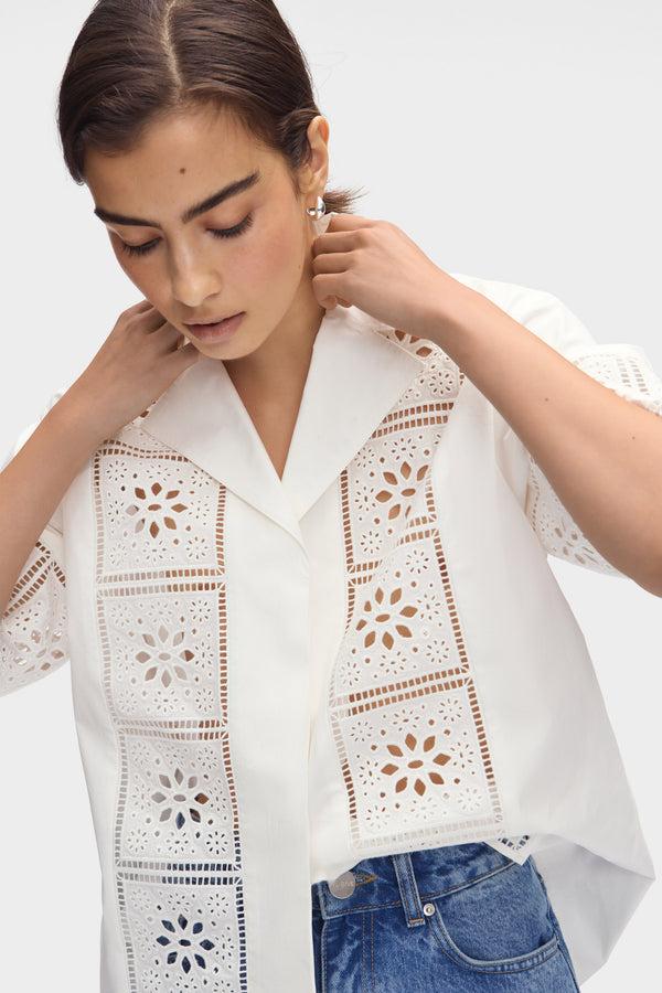 Aligne ALIGNE Broderie Organic Cotton Shirt - White | Ulysses TOPS