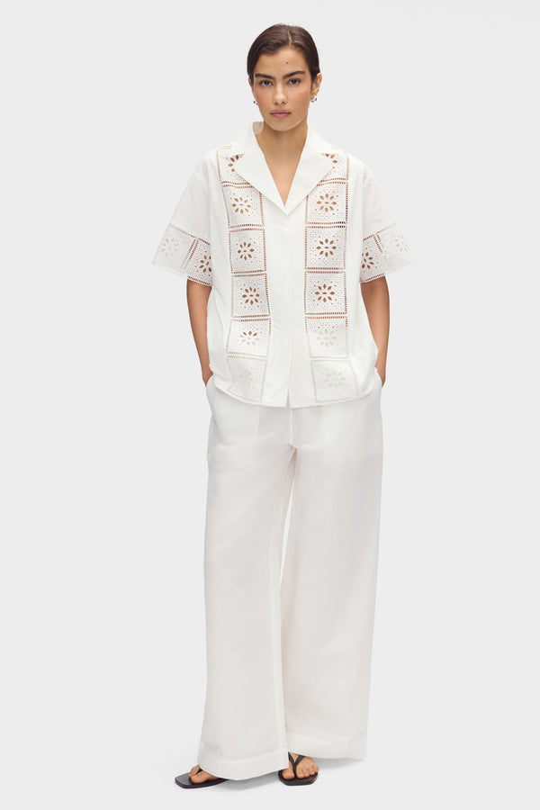 aligne ALIGNE Broderie Organic Cotton Shirt - White | Ulysses TOPS
