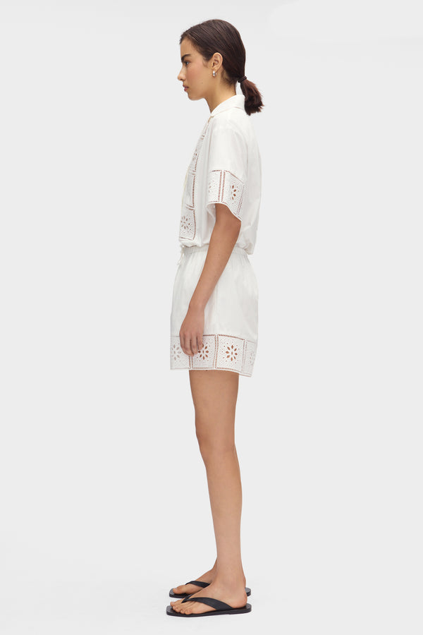 Aligne ALIGNE Broderie Organic Cotton Shorts - White | Chelsea SHORTS