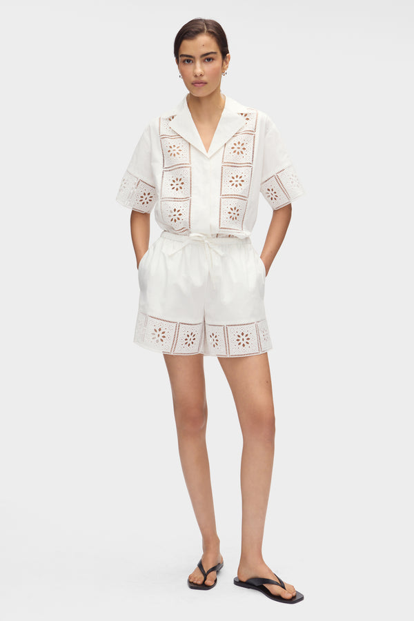 Aligne ALIGNE Broderie Organic Cotton Shorts - White | Chelsea SHORTS