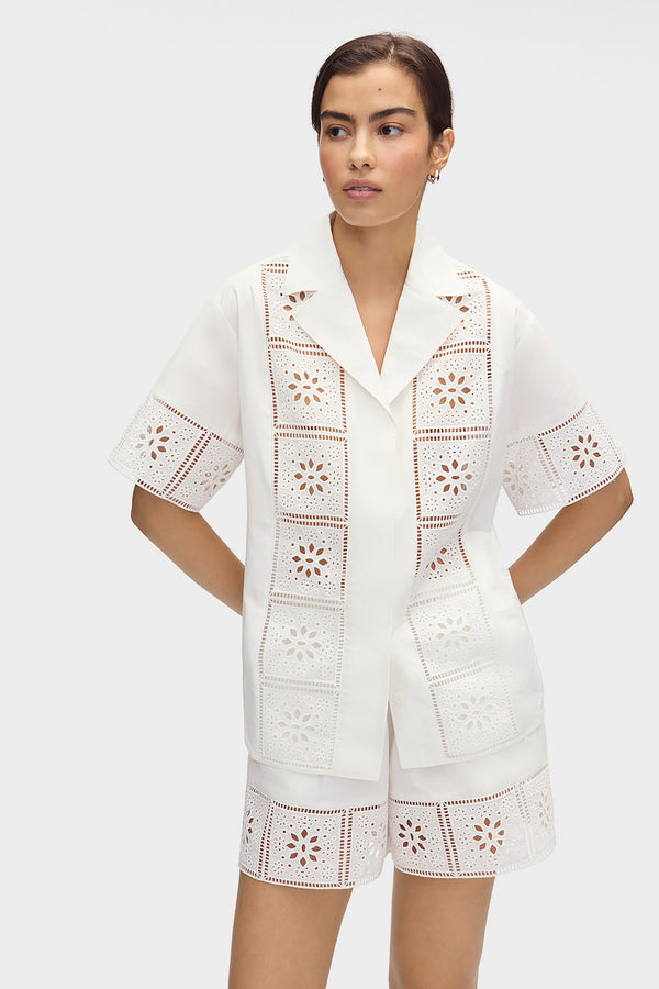 aligne ALIGNE Broderie Organic Cotton Shorts - White | Chelsea SHORTS