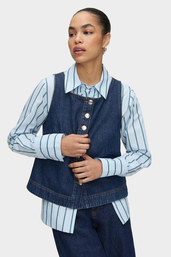 Aligne ALIGNE Button Up Denim Top - Dark Blue | Miranda TOPS