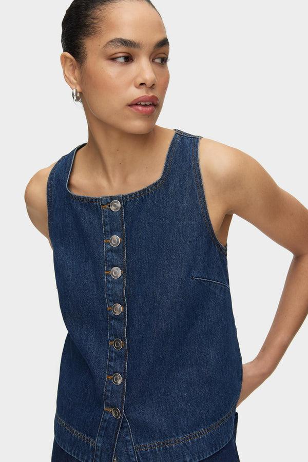 aligne ALIGNE Button Up Denim Top - Dark Blue | Miranda TOPS