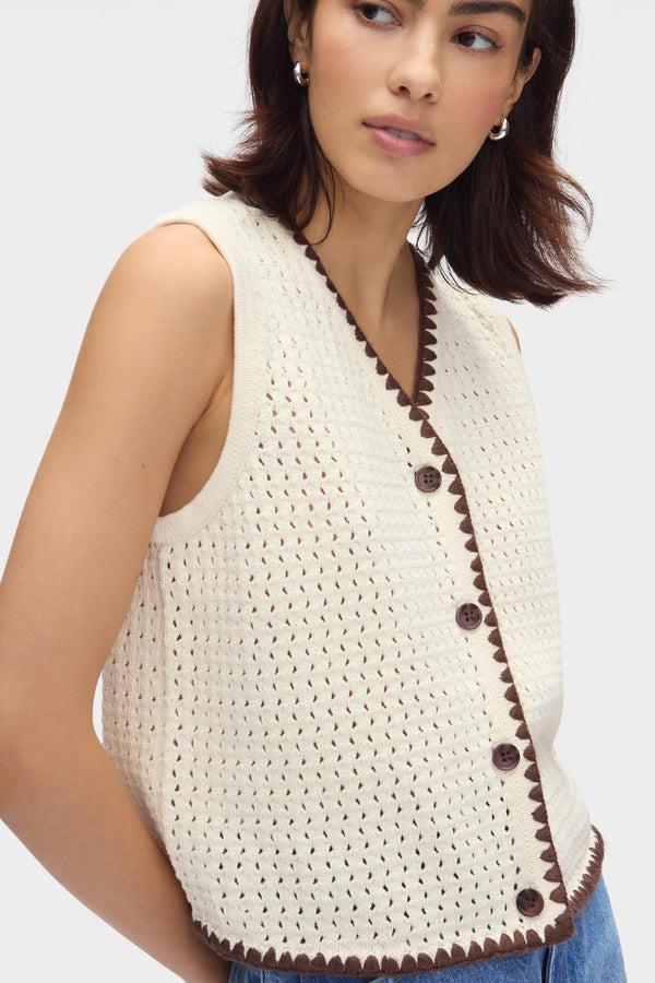 aligne ALIGNE Buttoned Crochet Top - White | Camilla TOPS