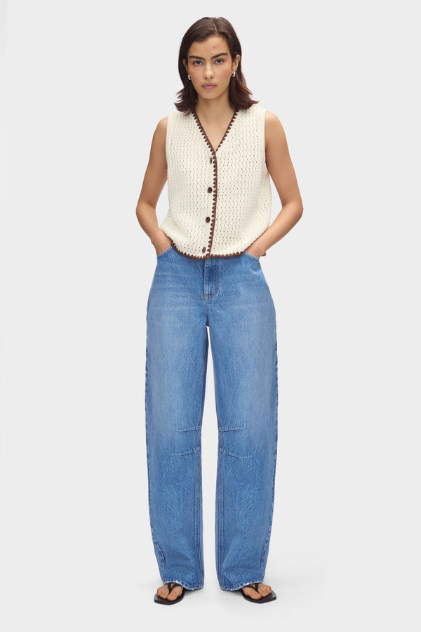 Aligne ALIGNE Buttoned Crochet Top - White | Camilla TOPS