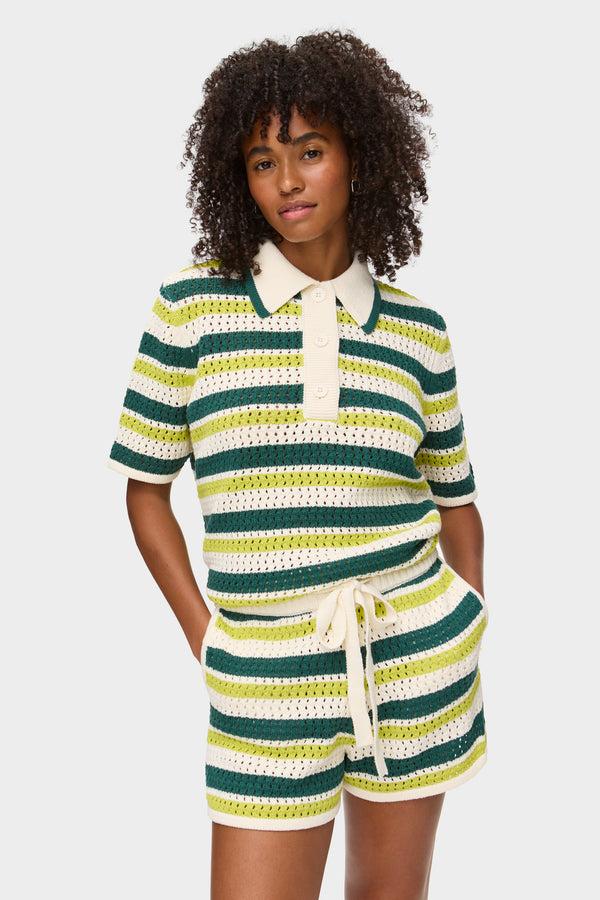 aligne ALIGNE Crochet Shorts Striped - Green | Faro TROUSERS