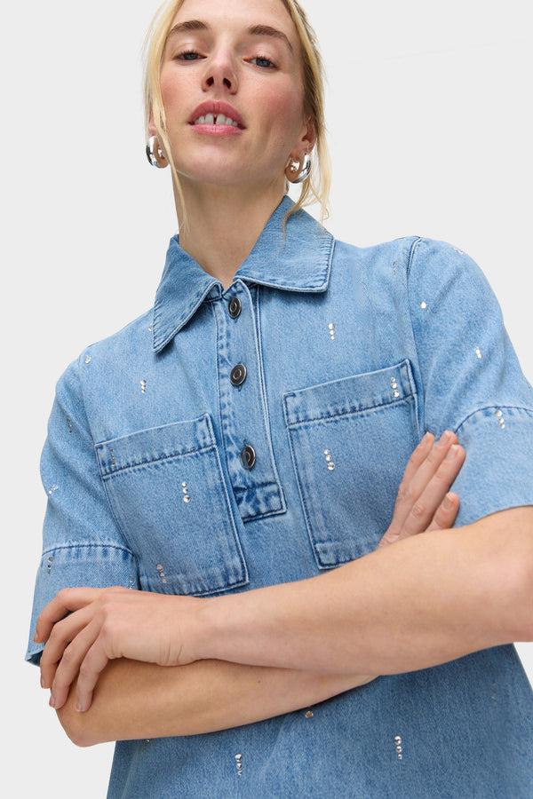Aligne ALIGNE Diamante Short Sleeve Denim Dress - Blue | Grace DRESSES