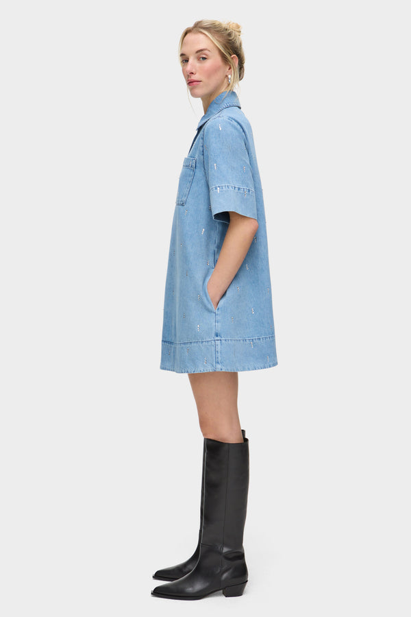Aligne ALIGNE Diamante Short Sleeve Denim Dress - Blue | Grace DRESSES