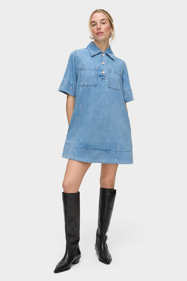 Aligne ALIGNE Diamante Short Sleeve Denim Dress - Blue | Grace DRESSES