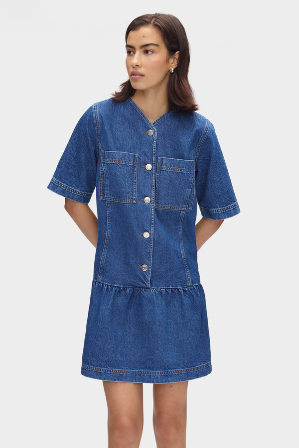 Aligne ALIGNE Drop Hem Mini Denim Dress - Blue | Kimber DRESSES