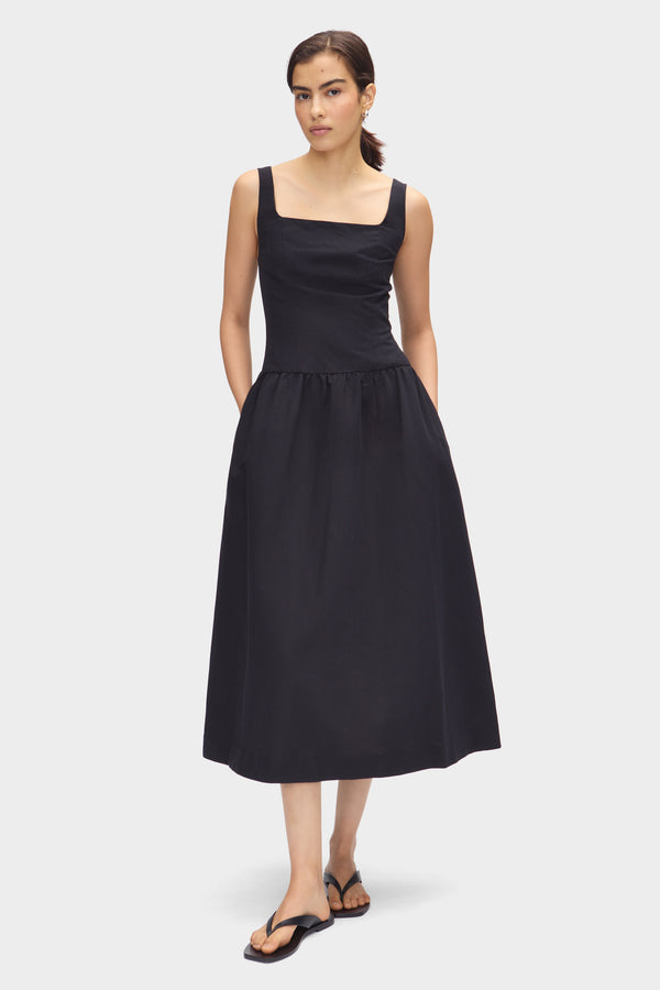 aligne ALIGNE Drop Waist Linen Dress - Black | Rosia DRESSES
