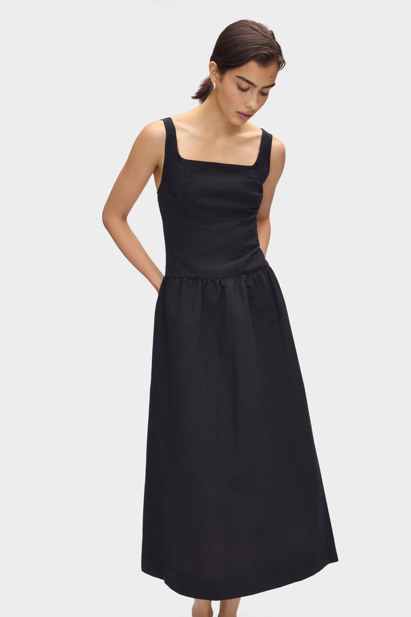 Aligne ALIGNE Drop Waist Linen Dress - Black | Rosia DRESSES