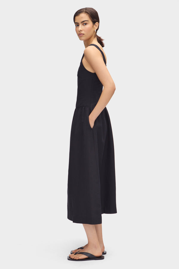 Aligne ALIGNE Drop Waist Linen Dress - Black | Rosia DRESSES