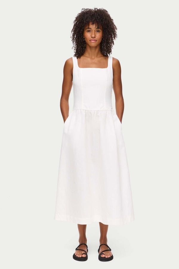 Aligne ALIGNE Drop Waist Linen Dress - White | Rosia DRESSES