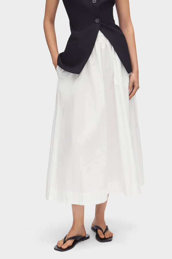 Aligne ALIGNE Elasticated Midi Skirt- White | Natalie SKIRTS