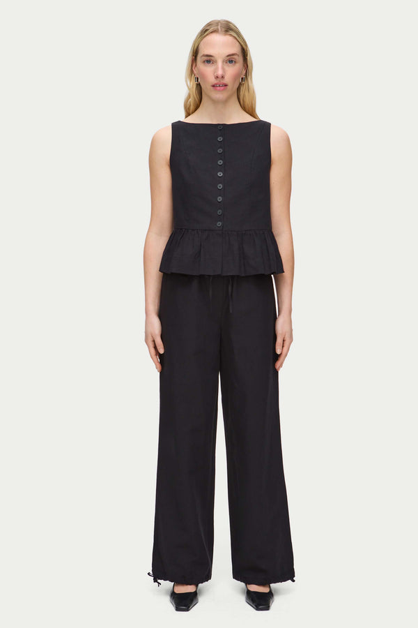 Aligne ALIGNE Linen Tie Detail Trouser - Black | Darla TROUSER