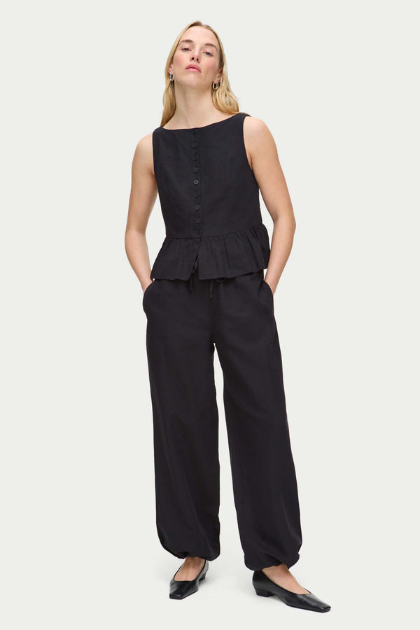 aligne ALIGNE Linen Tie Detail Trouser - Black | Darla TROUSER