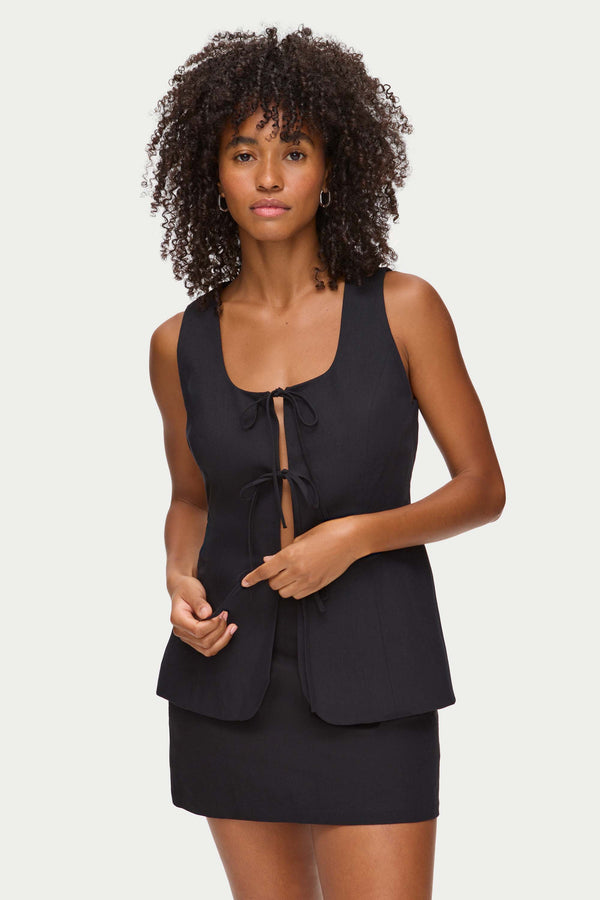 aligne ALIGNE Linen Tie Waistcoat - Black | Lupin WAISTCOATS