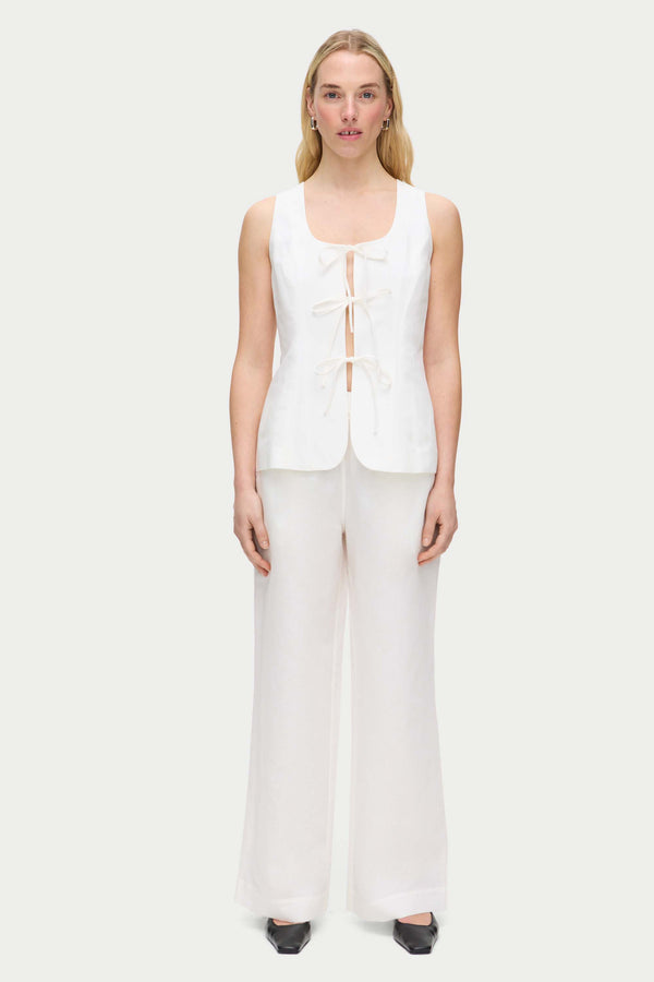 Aligne ALIGNE Linen Tie Waistcoat - White | Lupin WAISTCOATS