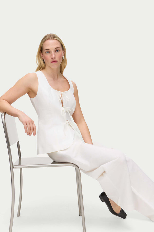 Aligne ALIGNE Linen Tie Waistcoat - White | Lupin WAISTCOATS