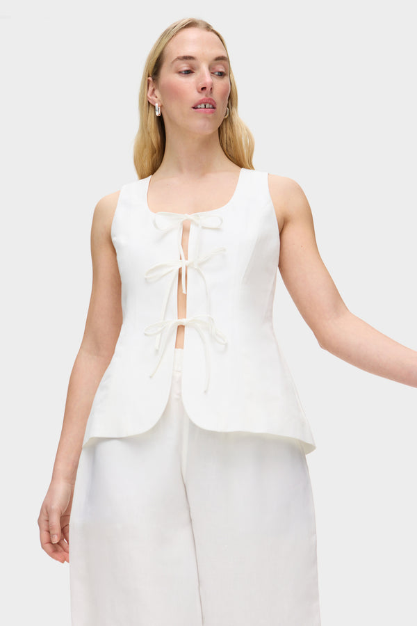aligne ALIGNE Linen Tie Waistcoat - White | Lupin WAISTCOATS