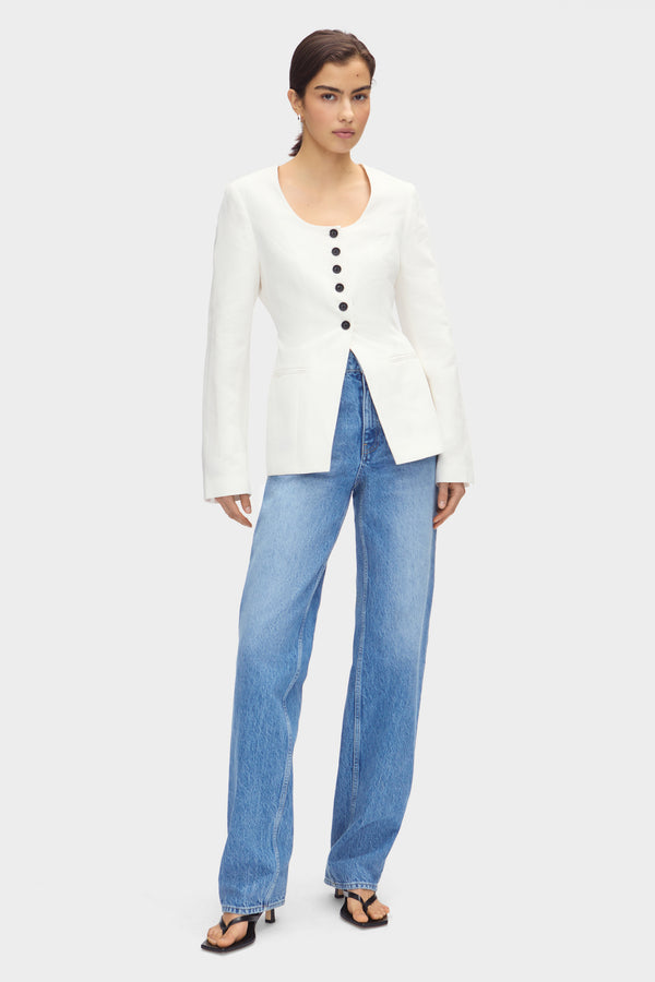 aligne ALIGNE Linen Waisted Blazer - White | Daphne BLAZER