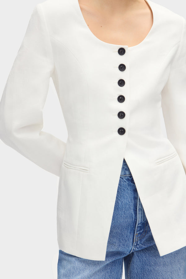 Aligne ALIGNE Linen Waisted Blazer - White | Daphne BLAZER