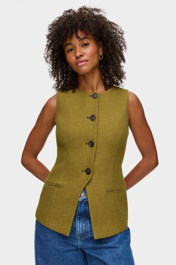 aligne ALIGNE Long Boucle Waistcoat - Green | Leo WAISTCOATS