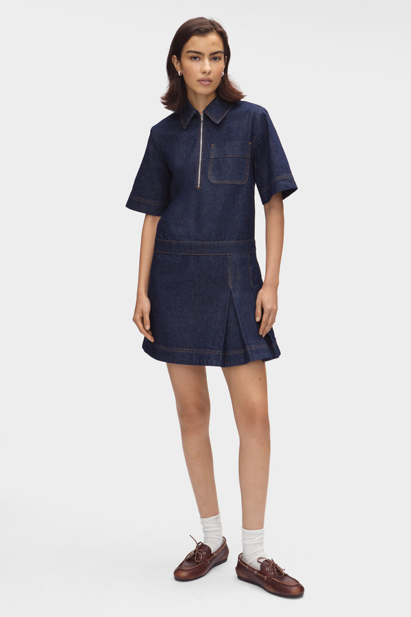 aligne ALIGNE Pleated Denim Dress - Blue | Yolanda DRESSES