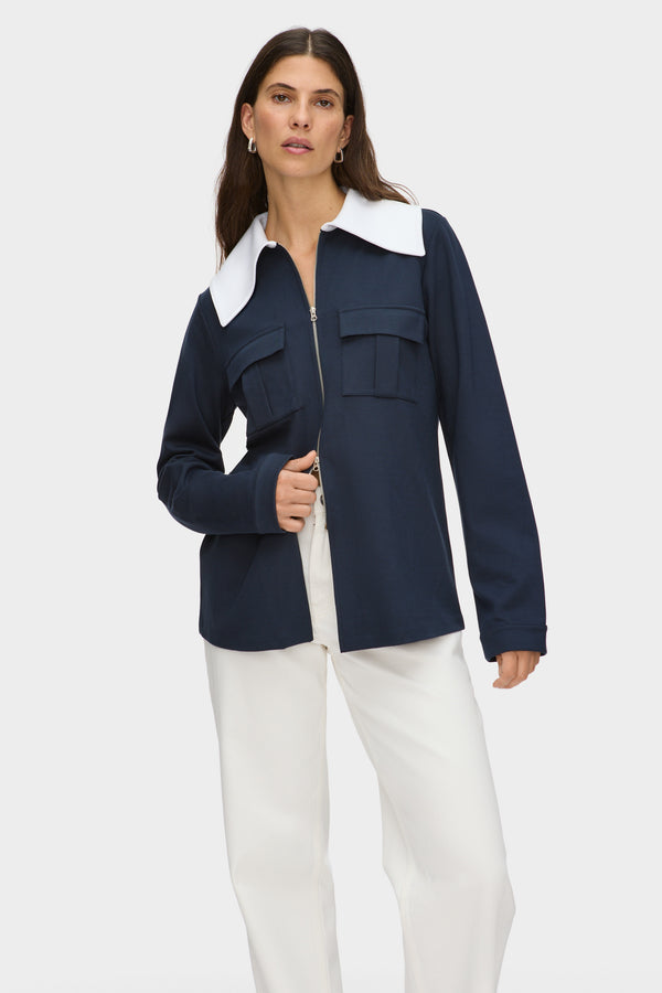 aligne ALIGNE Ponte Collar Jacket - Blue | Tam OUTERWEAR