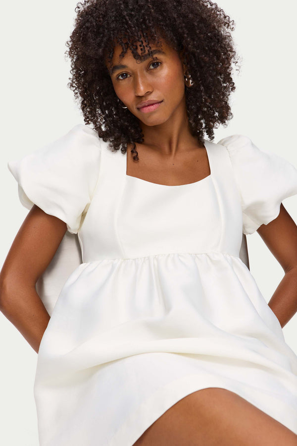 Aligne ALIGNE Puff Sleeve Satin Bridal Dress - White | Ivy DRESSES