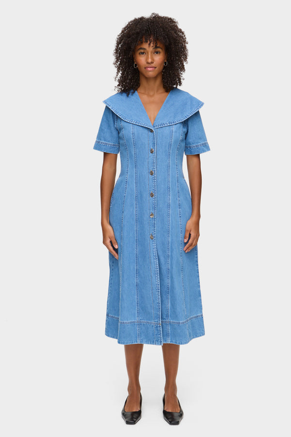 Aligne ALIGNE Shawl Collar Denim Midi Dress - Blue | Sparrow DRESSES
