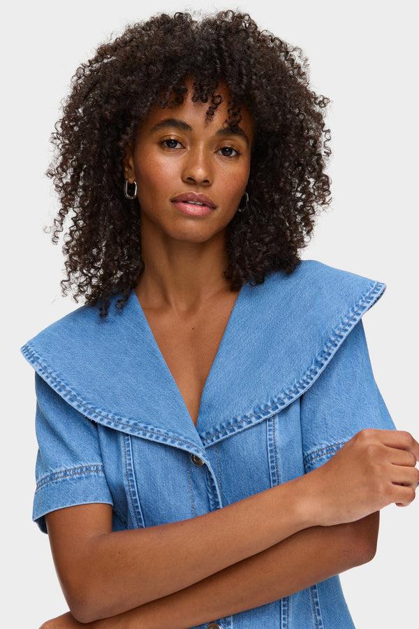 Aligne ALIGNE Shawl Collar Denim Midi Dress - Blue | Sparrow DRESSES