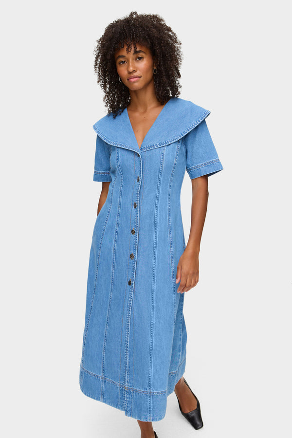 aligne ALIGNE Shawl Collar Denim Midi Dress - Blue | Sparrow DRESSES