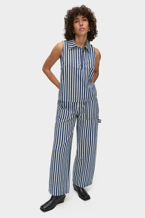 Aligne ALIGNE Striped Collared Sleeveless Top - Blue | Peg TOPS