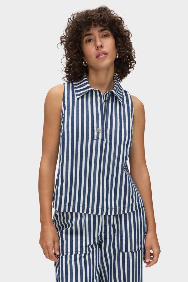 aligne ALIGNE Striped Collared Sleeveless Top - Blue | Peg TOPS