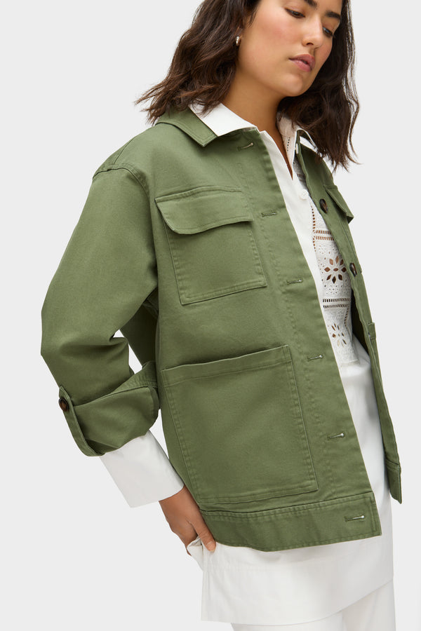 aligne ALIGNE Utility Cotton Jacket - Green | Maria OUTERWEAR