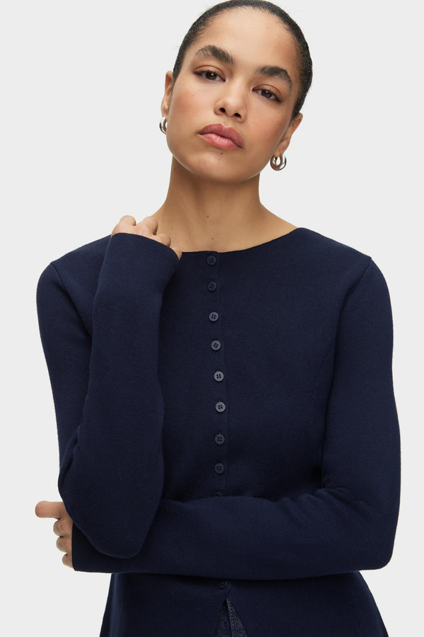 Aligne ALIGNE Waisted Knit Cardigan - Navy | Daphne KNITWEAR