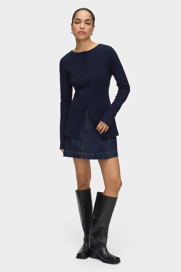 Aligne ALIGNE Waisted Knit Cardigan - Navy | Daphne KNITWEAR