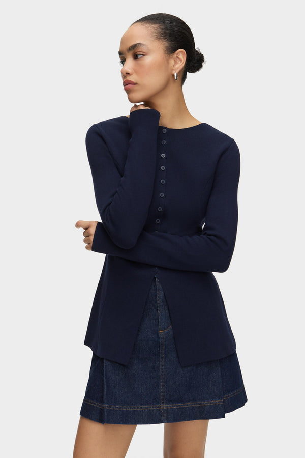 aligne ALIGNE Waisted Knit Cardigan - Navy | Daphne KNITWEAR