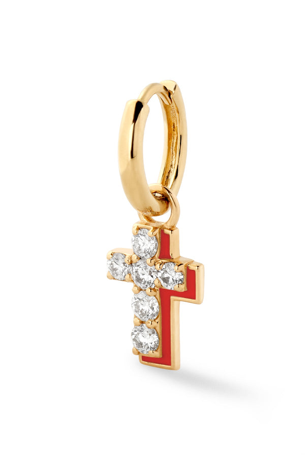 Alison Lou Diamond Cross With Enamel Shadow Huggie