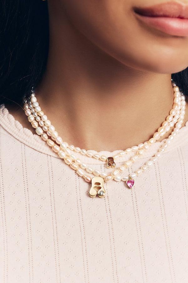 Alison Lou Mini Stellar Letter Pearl Necklace