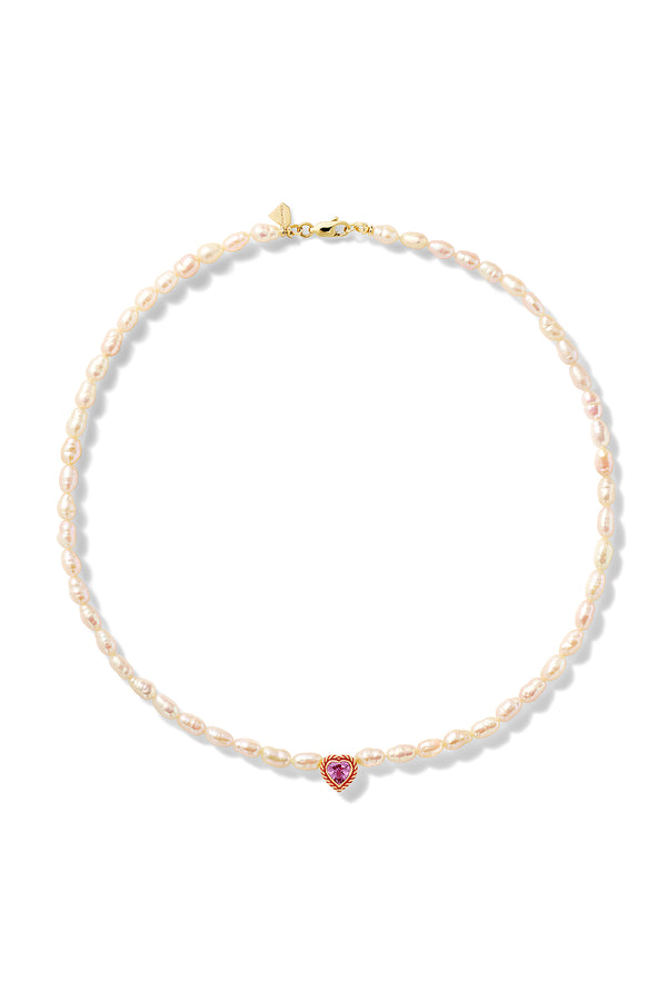 Alison Lou Streamer Heart Pearl Necklace