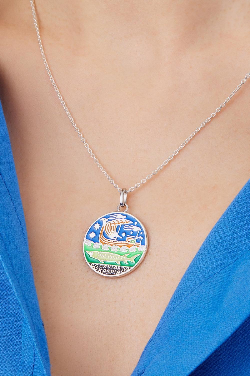 Alison Lou Caviar Kaspia Enamel Pendant In Sterling Silver