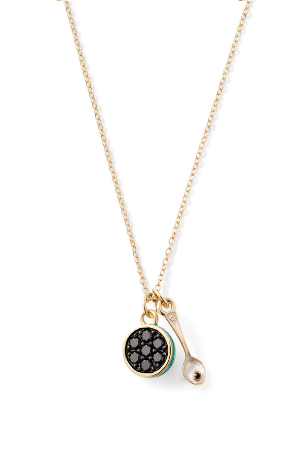 alison lou Caviar Kaspia Necklace with Caviar and Spoon Charms