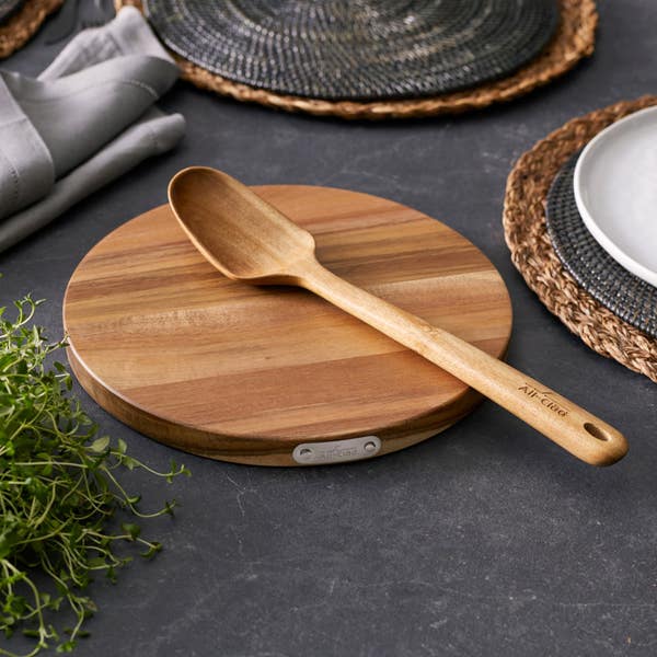 All Clad Acacia Wood Trivet And Spoon; 2 Piece Set
