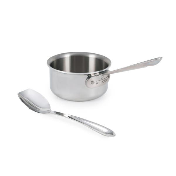 all clad D3 Stainless 3-ply Bonded Cookware 1 quart Saucepan with Solid Spoon 2 Piece Set